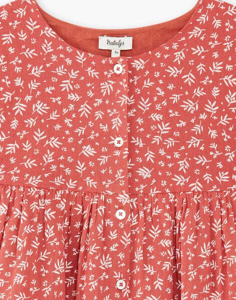 Robe enfant fille terracotta en imprimé floral sur coton  CELINE 468 21 / 21V129113N18410