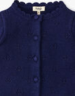 Cardigan fille coton laine mérinos couleur marine  ANDREA 20 / 20VU1914N11070
