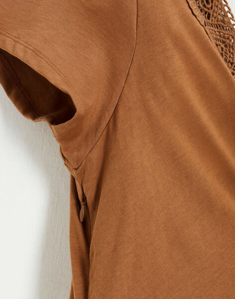 Tee-shirt camel finition dentelle coton bio ANTHEE CAMEL-EL / PTXW2614NAP804