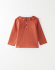 Tee-shirt fille à col en coton pima rouge brique  BIVY 20 / 20IU1951N0C506