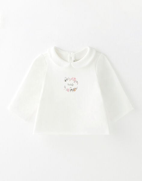 Tee-shirt fille en interlock coton pima vanille et petit motif  BAELYS 20 / 20IV2251N0F114