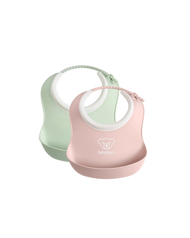 Lot de 2 bavoirs r&eacute;cup&eacute;rateurs Coloris vert pastel/rose pastel  Babybj&ouml;rn