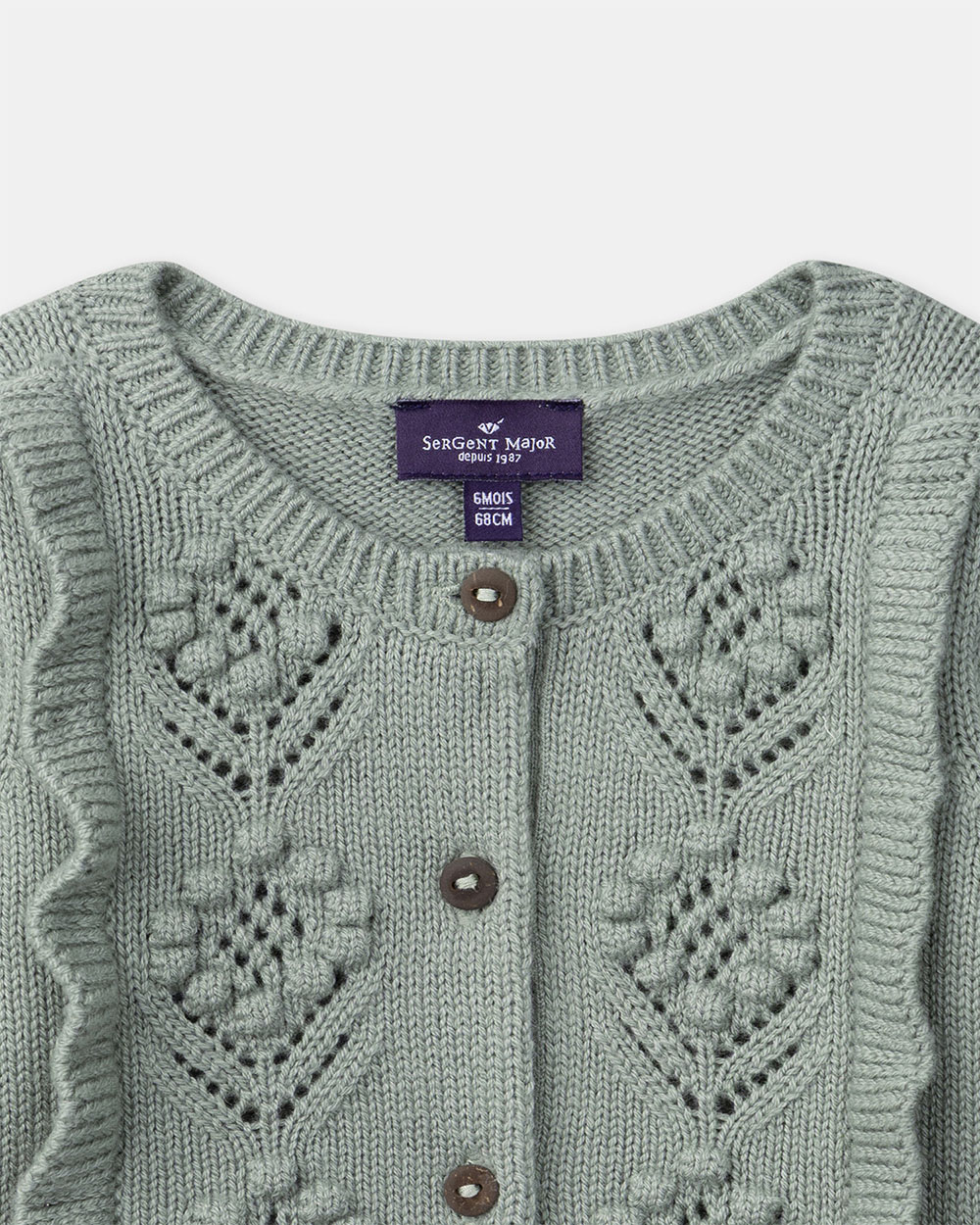 Cardigan ajouré à volant Coloris vert Sergent Major