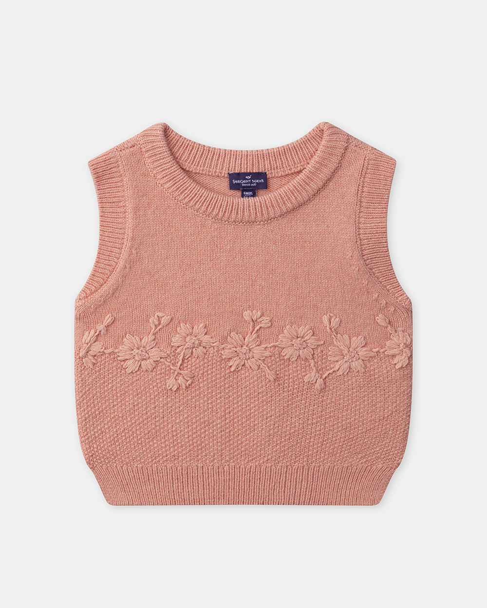 Pull brodé sans manches Coloris corail Sergent Major