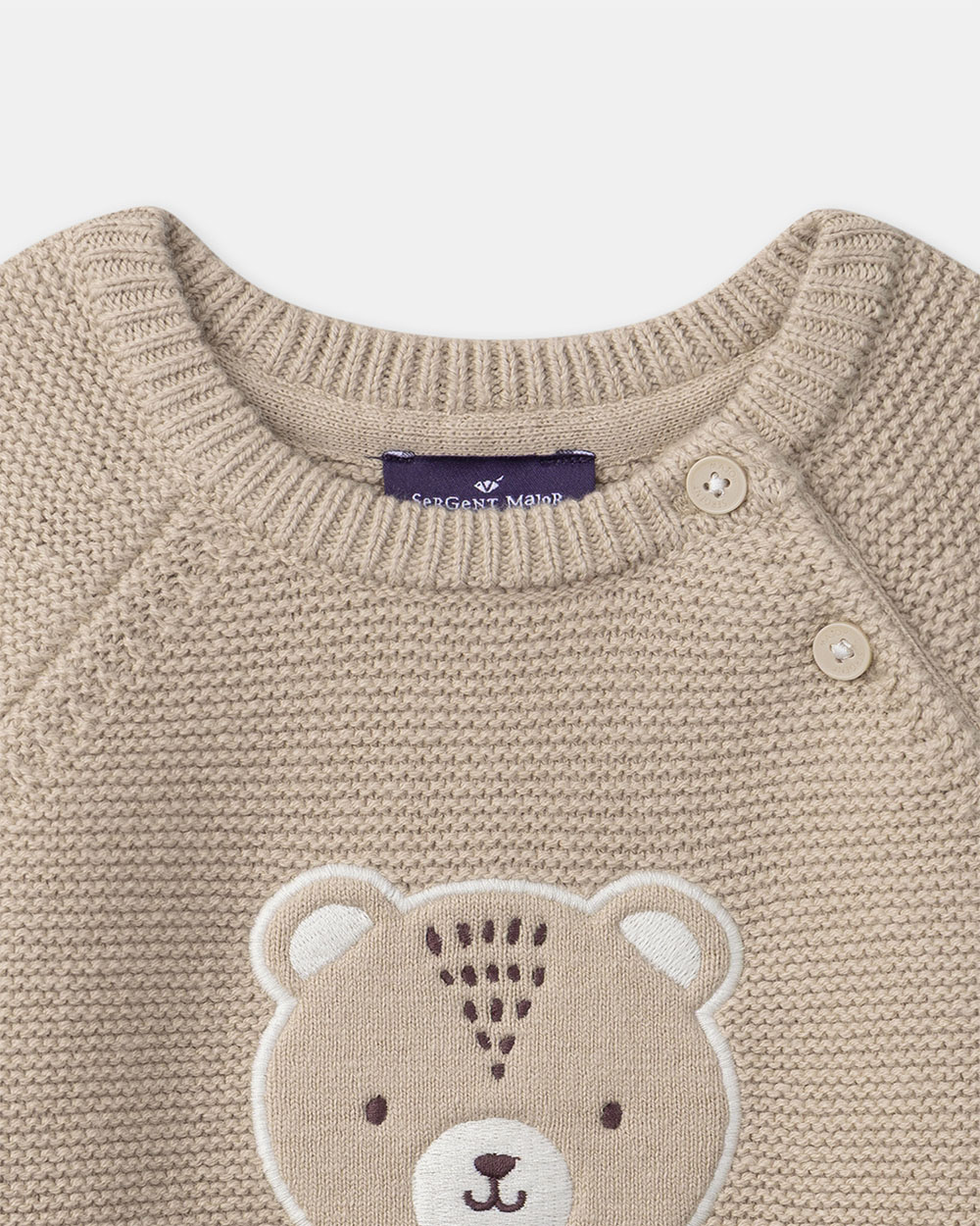 Pull à broderie ours Coloris beige Sergent Major
