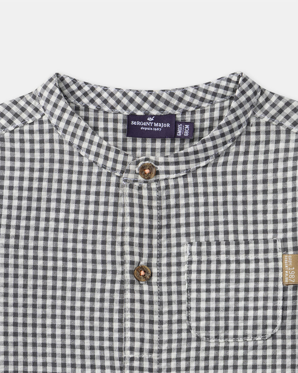 Chemise vichy col mao Coloris gris foncé Sergent Major