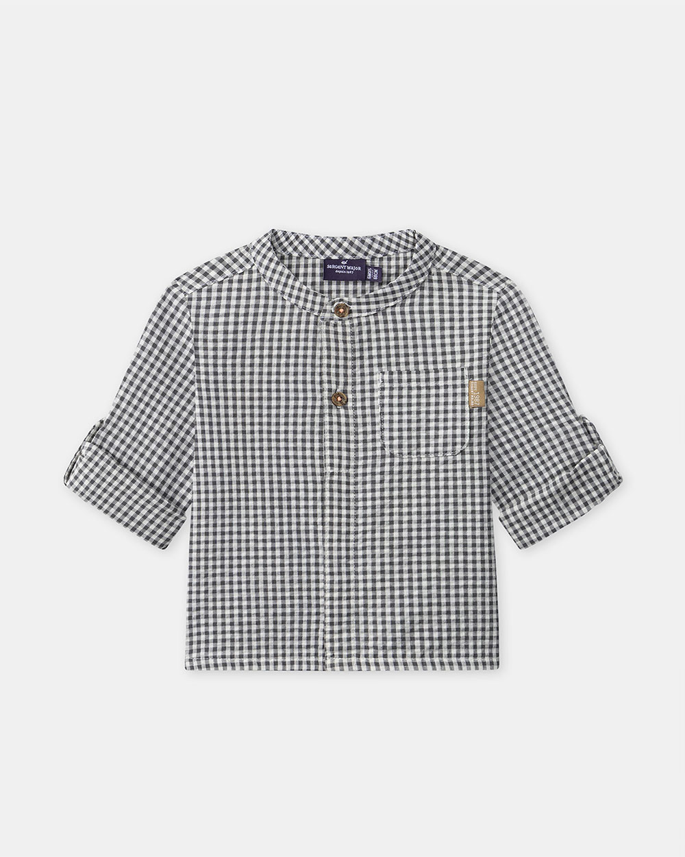 Chemise vichy col mao Coloris gris foncé Sergent Major