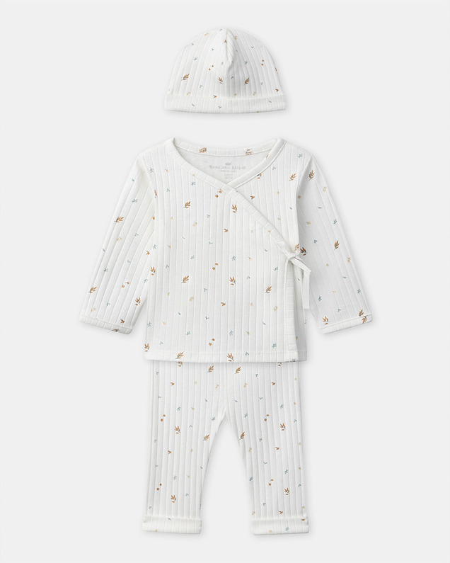 Ensemble haut, pantalon et bonnet imprimé feuillage Coloris écru Sergent Major