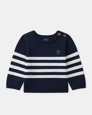 Pull en coton &agrave; rayures Coloris bleu marine  Sergent Major