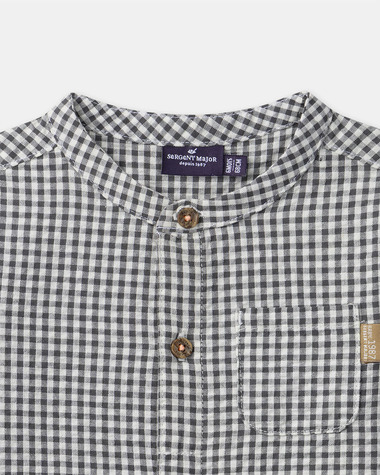 Chemise vichy col mao Coloris gris fonc&eacute;  Sergent Major