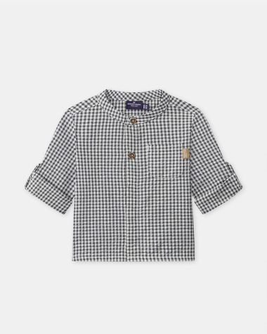 Chemise vichy col mao Coloris gris fonc&eacute;  Sergent Major