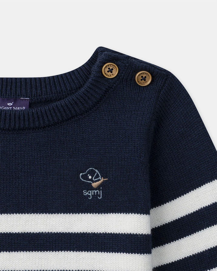 Pull en coton à rayures Coloris bleu marine Sergent Major