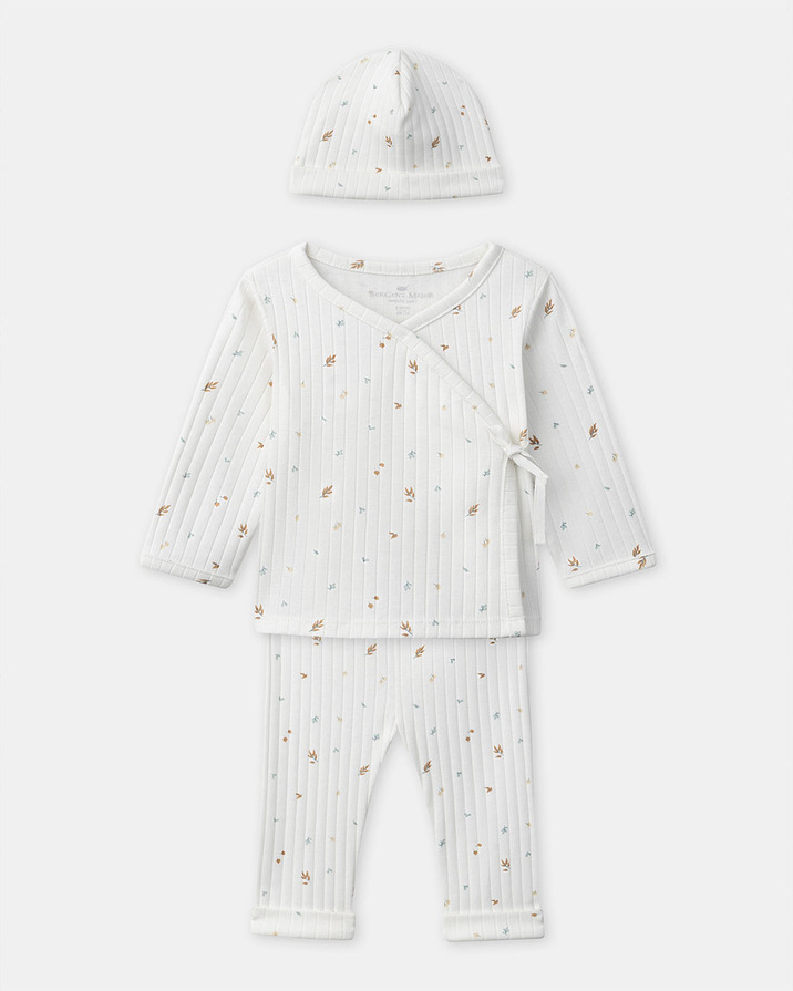 Ensemble haut, pantalon et bonnet imprim&eacute; feuillage Coloris &eacute;cru  Sergent Major