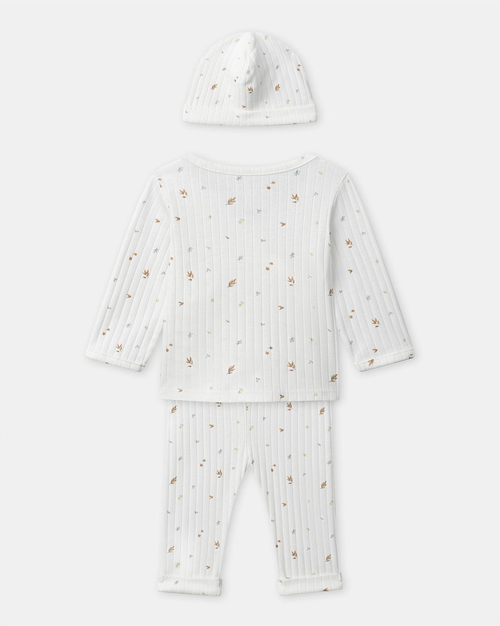 Ensemble haut, pantalon et bonnet imprim&eacute; feuillage Coloris &eacute;cru  Sergent Major
