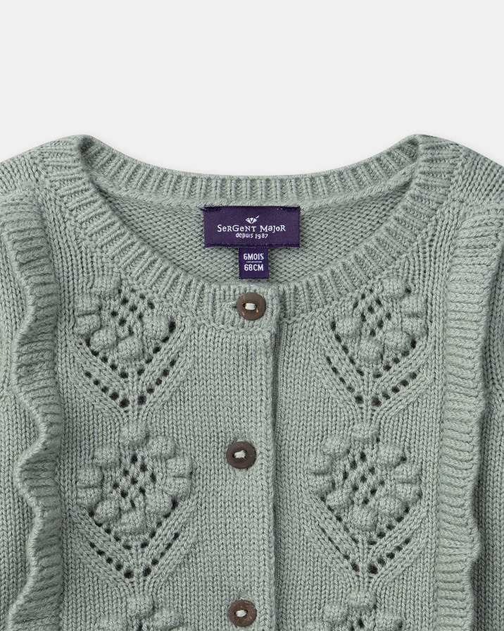 Cardigan ajouré à volant Coloris vert Sergent Major