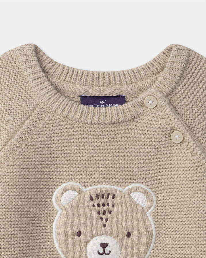 Pull à broderie ours Coloris beige Sergent Major