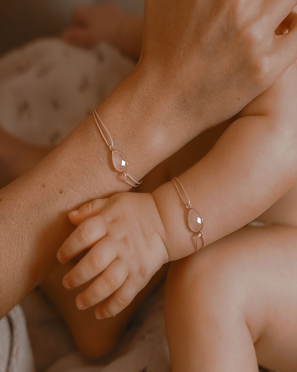 Duo de Bracelets Coeur à Coeur Quartz Rose Mère-fille Ilado