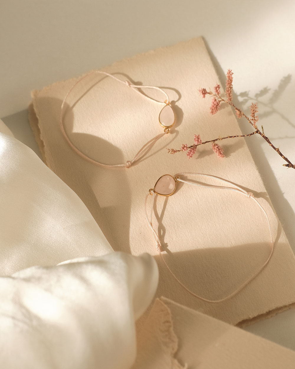 Duo de Bracelets Coeur à Coeur Quartz Rose Mère-fille Ilado