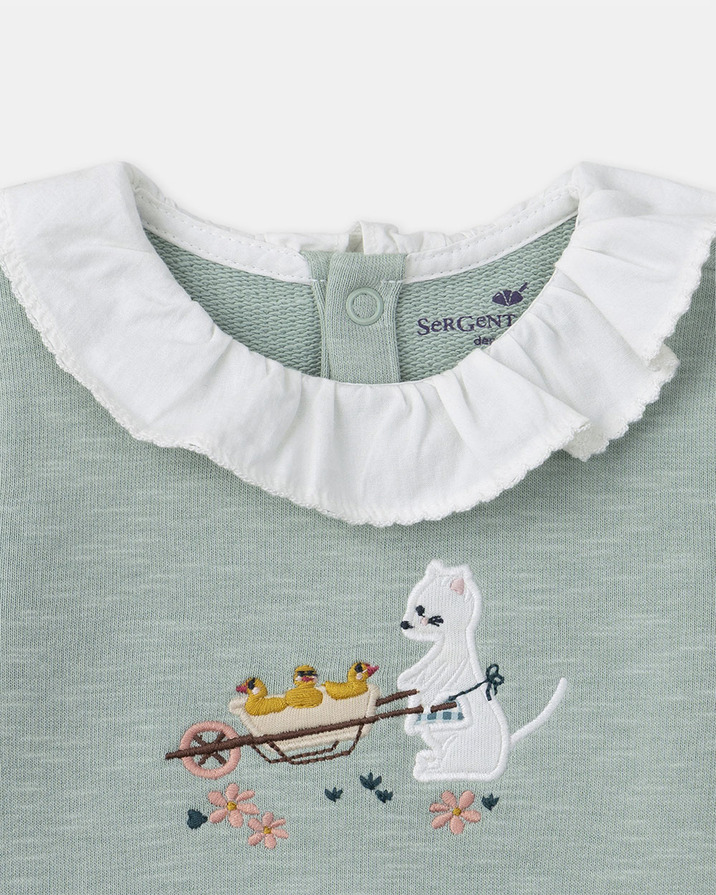 Grenouillère à col et patch chat Coloris vert Sergent Major