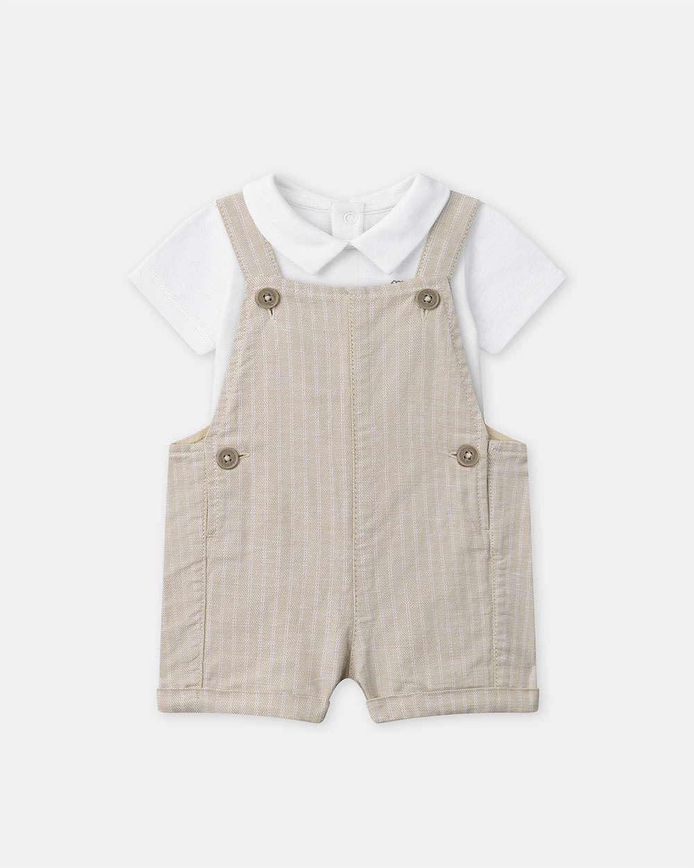Ensemble salopette &agrave; rayures et body Coloris beige  Sergent Major
