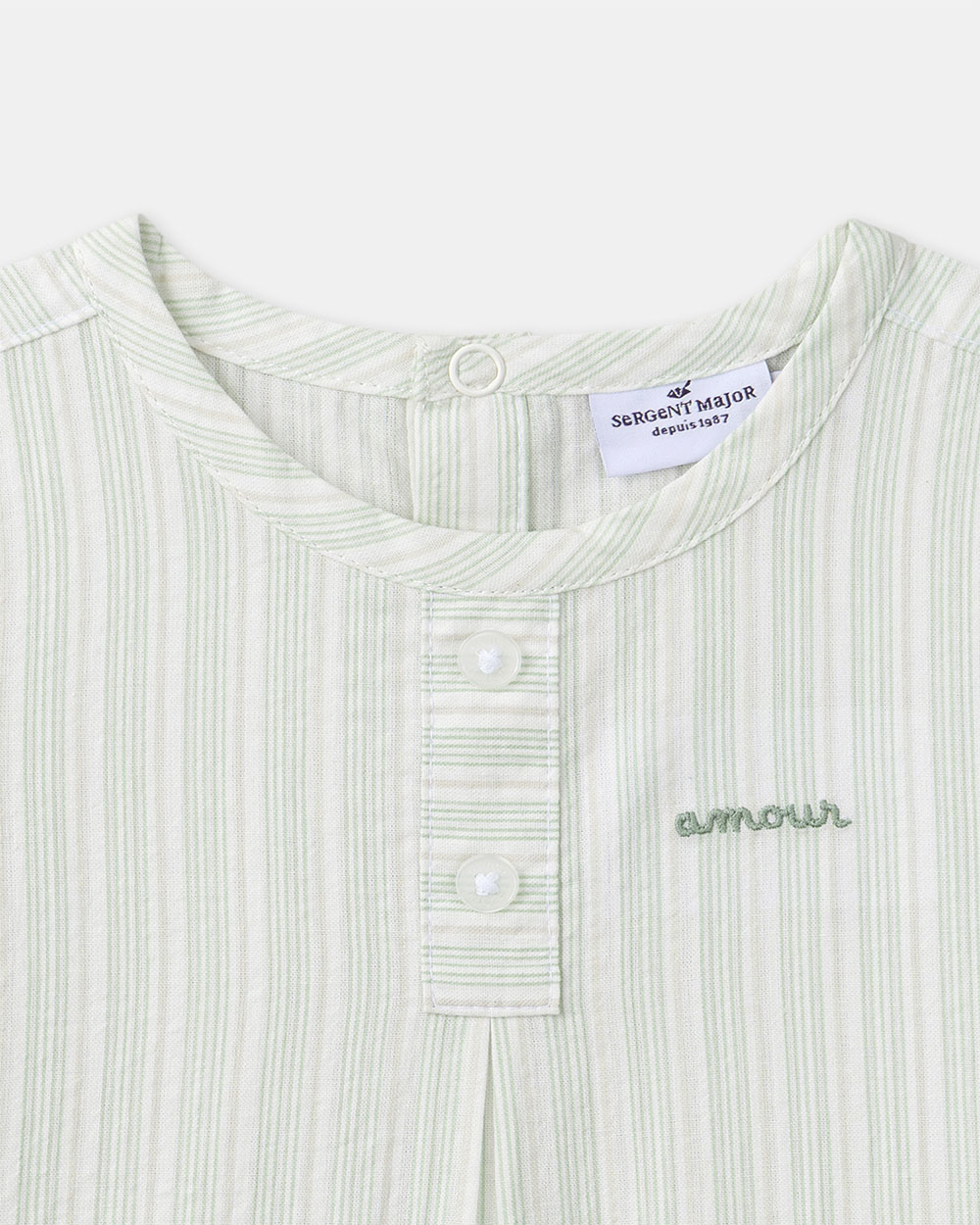 Chemise à rayures brodée amour Coloris vert Sergent Major