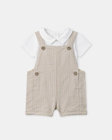 Ensemble salopette &agrave; rayures et body Coloris beige  Sergent Major