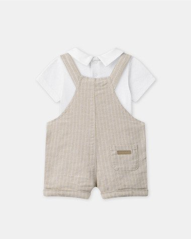 Ensemble salopette &agrave; rayures et body Coloris beige  Sergent Major