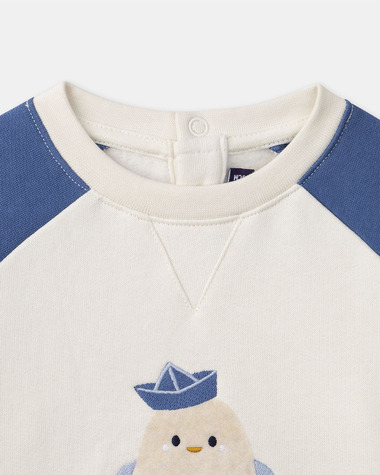 Sweat bicolore &agrave; broderie poussin Coloris bleu/&eacute;cru  Sergent Major