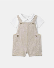 Ensemble salopette &agrave; rayures et body Coloris beige  Sergent Major