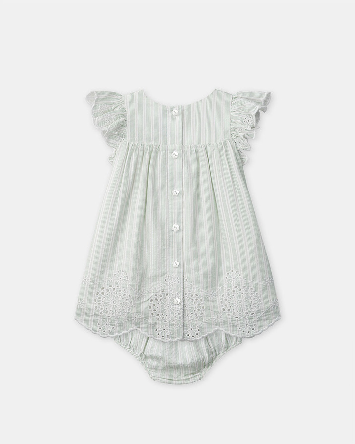 Robe brodée à rayures Coloris vert Sergent Major