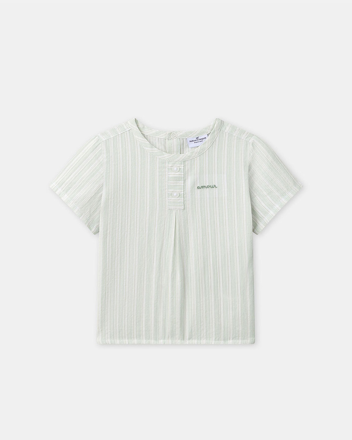 Chemise à rayures brodée amour Coloris vert Sergent Major