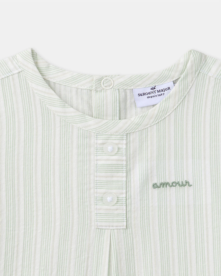 Chemise à rayures brodée amour Coloris vert Sergent Major