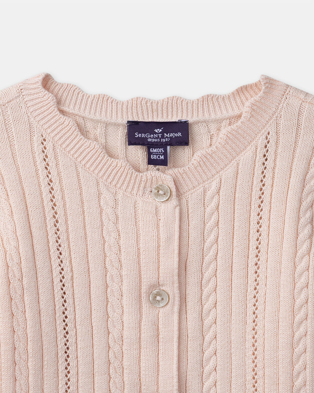 Cardigan en maille ajourée Coloris rose clair Sergent Major