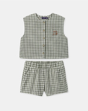 Ensemble d&eacute;bardeur et short vichy Coloris vert fonc&eacute;/ivoire  Sergent Major