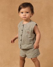 Ensemble d&eacute;bardeur et short vichy Coloris vert fonc&eacute;/ivoire  Sergent Major
