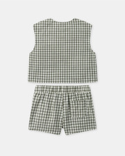 Ensemble d&eacute;bardeur et short vichy Coloris vert fonc&eacute;/ivoire  Sergent Major
