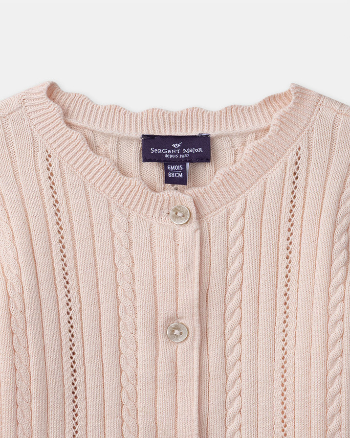 Cardigan en maille ajourée Coloris rose clair Sergent Major