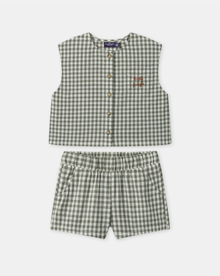 Ensemble d&eacute;bardeur et short vichy Coloris vert fonc&eacute;/ivoire  Sergent Major