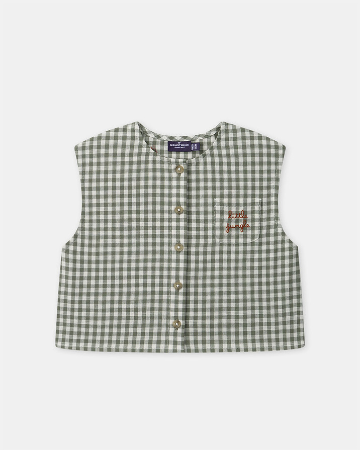 Ensemble d&eacute;bardeur et short vichy Coloris vert fonc&eacute;/ivoire  Sergent Major