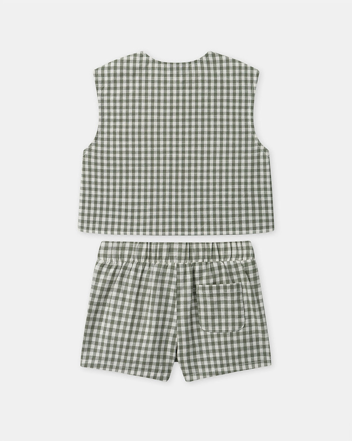 Ensemble d&eacute;bardeur et short vichy Coloris vert fonc&eacute;/ivoire  Sergent Major
