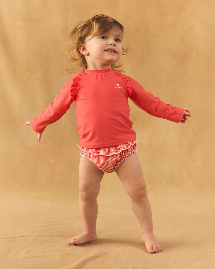 Culotte de bain imprim&eacute; carreaux et c&oelig;urs Coloris rouge  Sergent Major