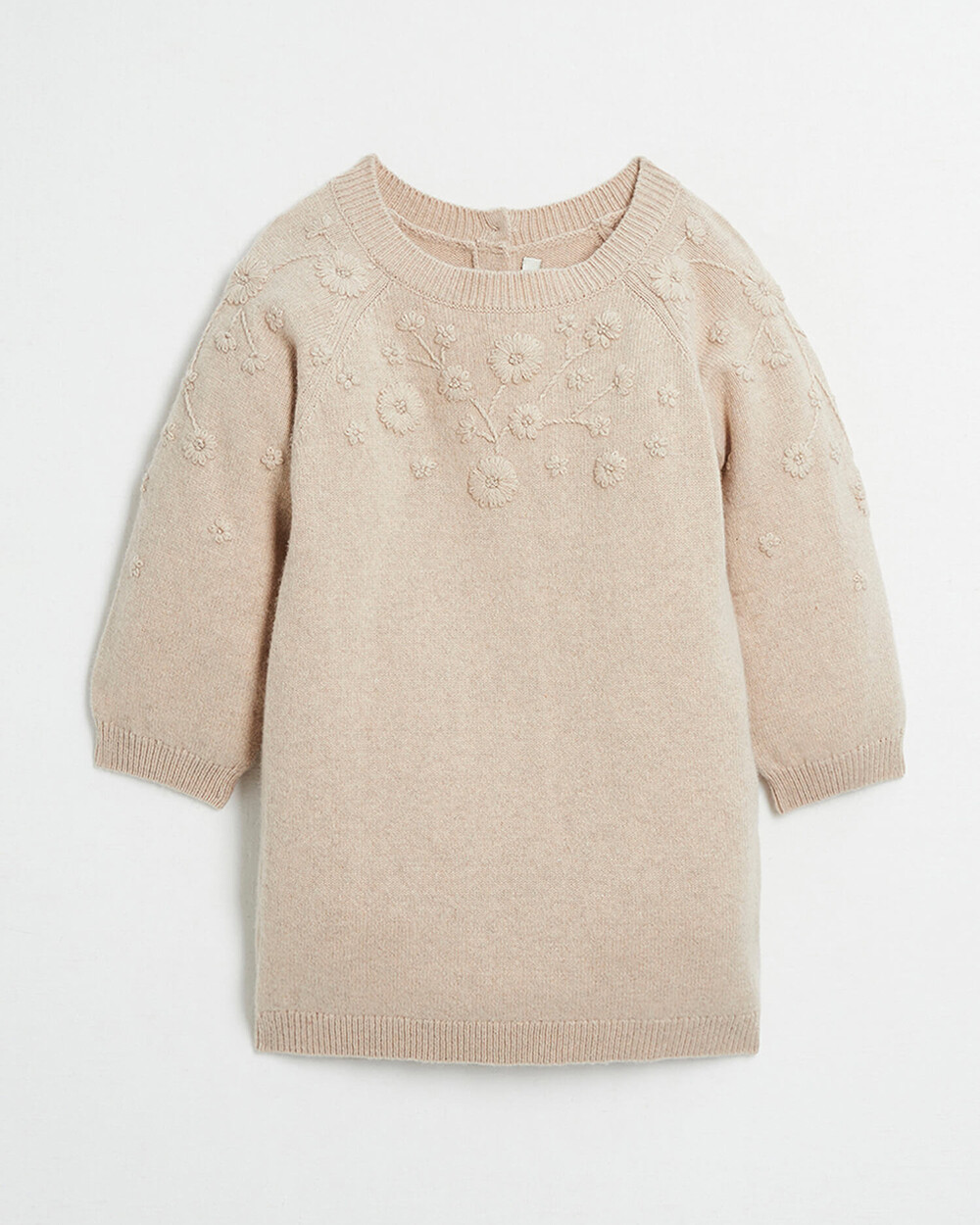 Robe enfant en laine M&eacute;rinos brod&eacute;e Coloris beige chin&eacute;  Natalys