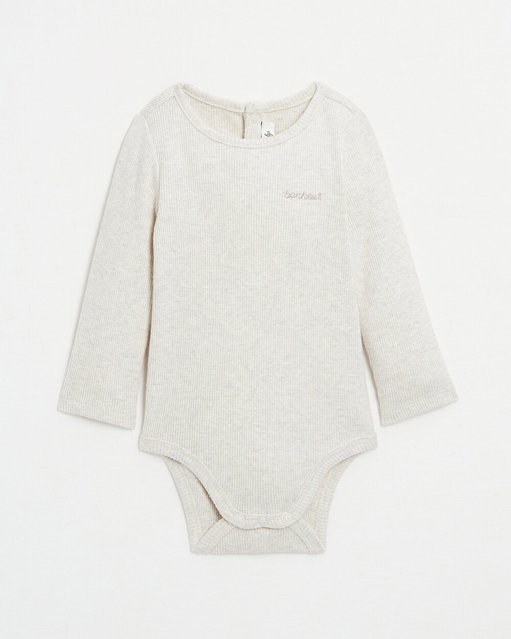 Body brodé à côtes manches longues Coloris beige chiné Natalys