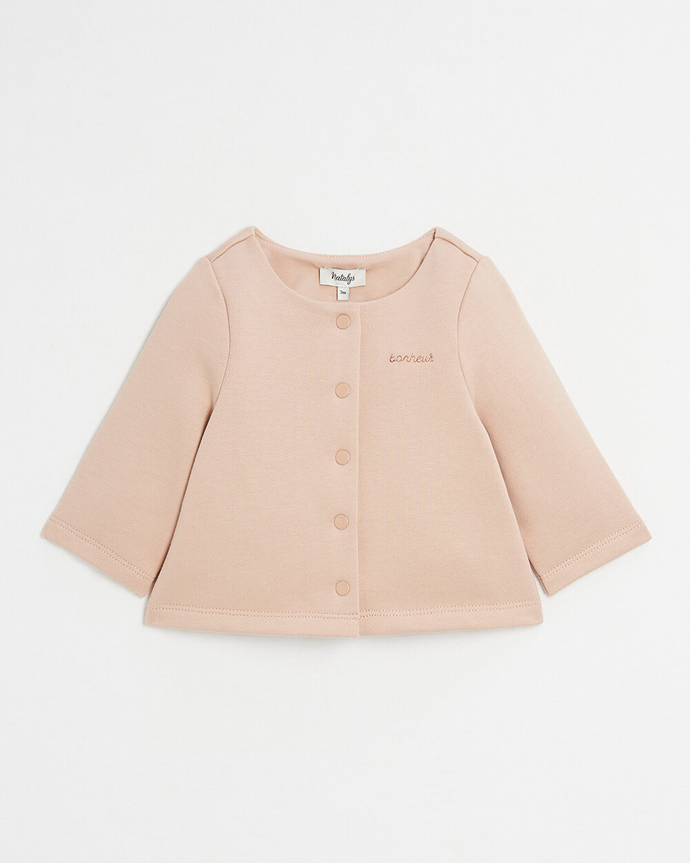 Cardigan en molleton brodé Bonheur Coloris bois de rose Natalys