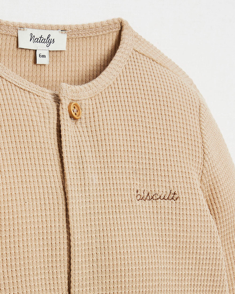 Grenouillère en nid d'abeille brodée Coloris camel Natalys