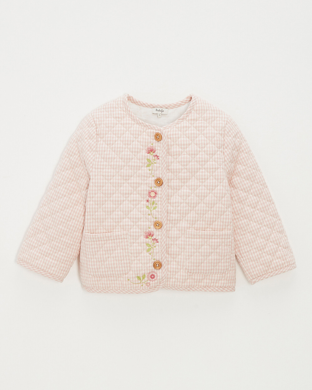 Veste enfant brodée matelassée Vichy coloris craie Natalys