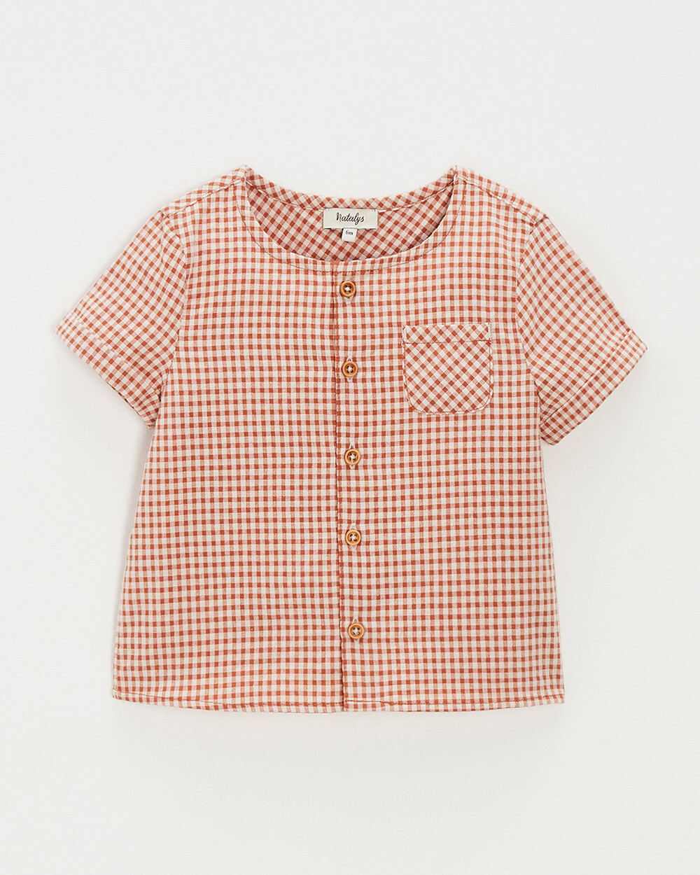 Chemise manches courtes Vichy coloris beige clair Natalys