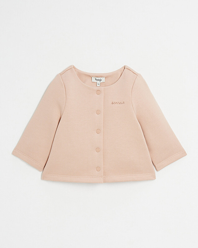 Cardigan en molleton brodé Bonheur Coloris bois de rose Natalys