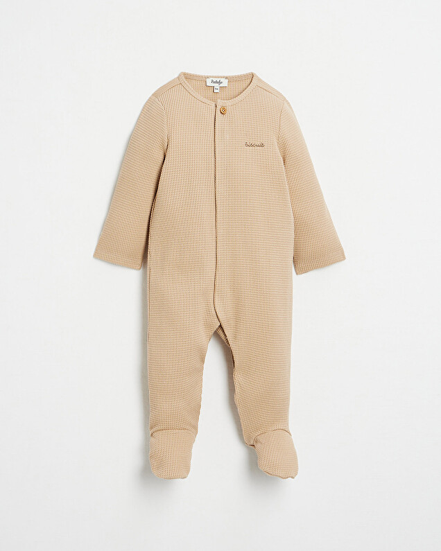 Grenouillère en nid d'abeille brodée Coloris camel Natalys