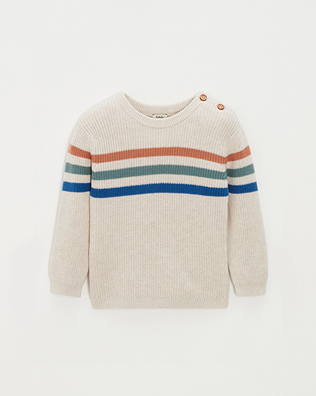 Pull enfant rayé en coton Coloris naturel chiné Natalys